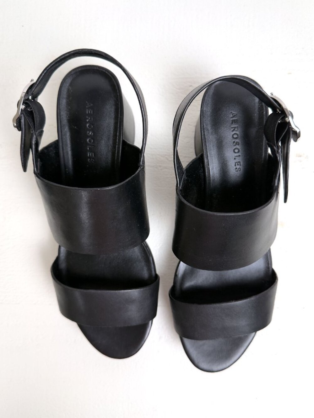 NWT Aerosoles Women's Camera Leather Platform Sandals Black Size 8.5 - Picture 4 of 10